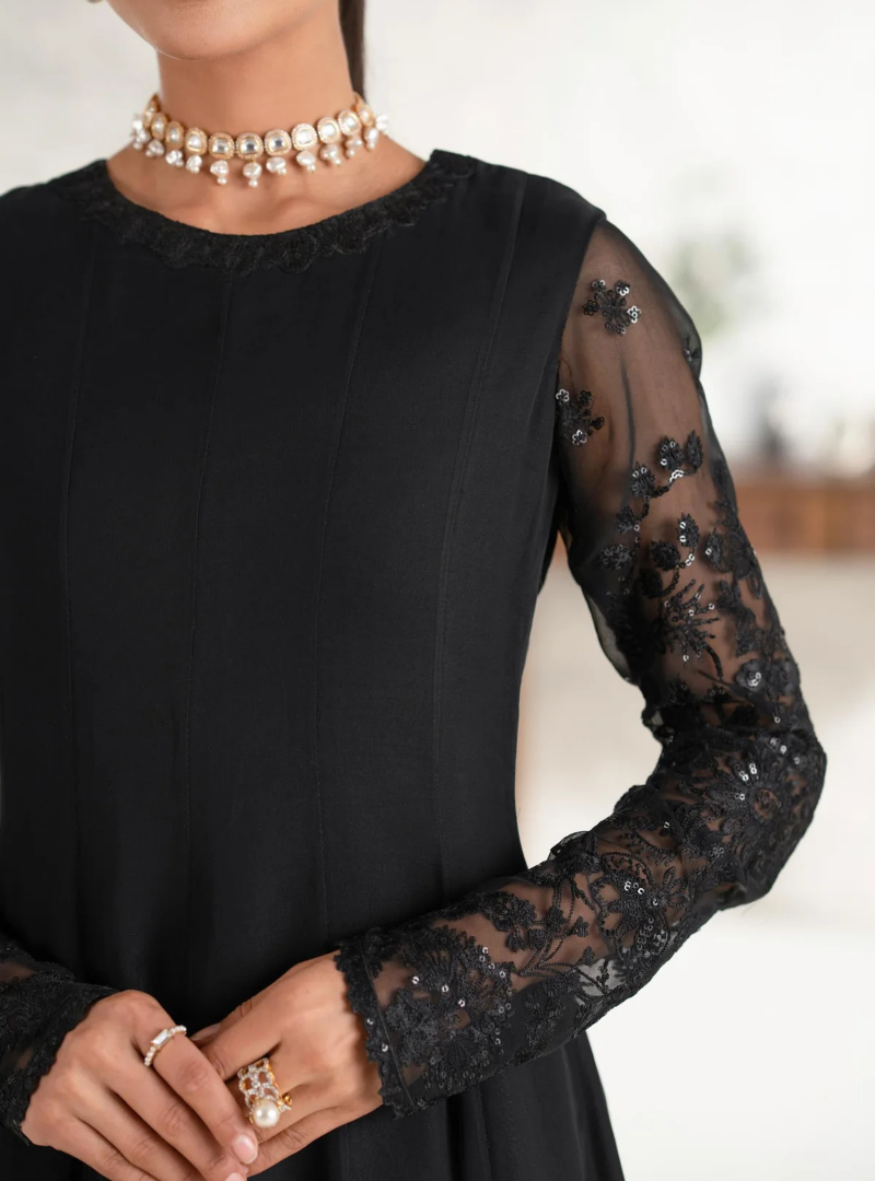 Amara Black Chiffon Embellished Maxi Dress