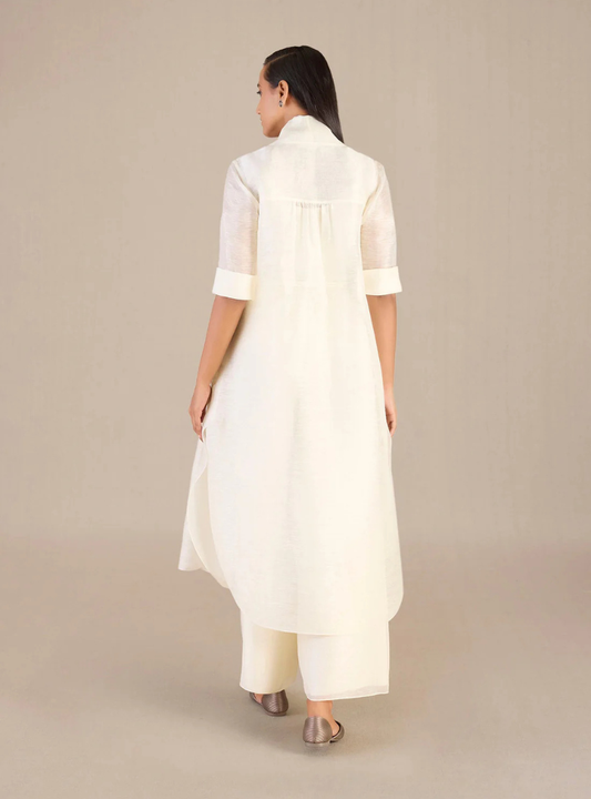 Caelia Ivory Linen Silk Cape Set – 3-Piece Palazzo Ensemble