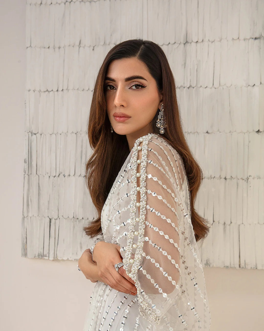 Celeste Embellished White Net Kaftan Dress