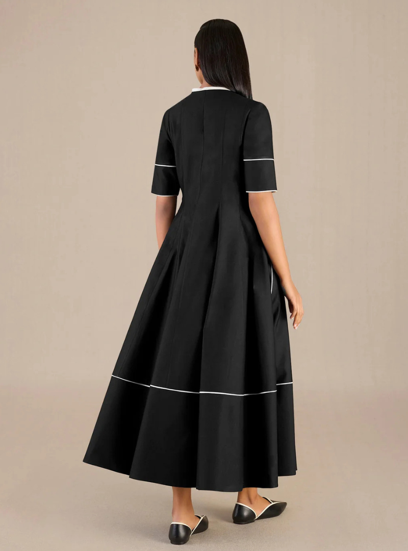 Elayna Ebony & Ivory Cotton Silk Dress
