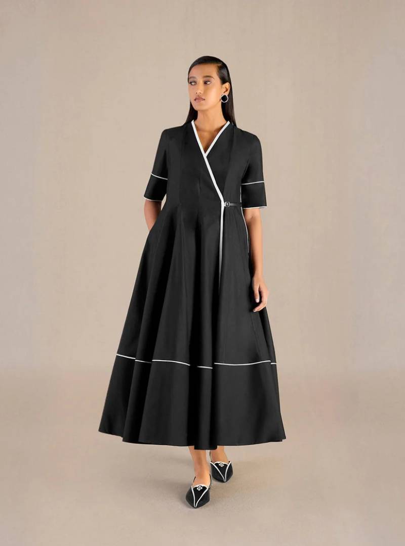 Elayna Ebony & Ivory Cotton Silk Dress