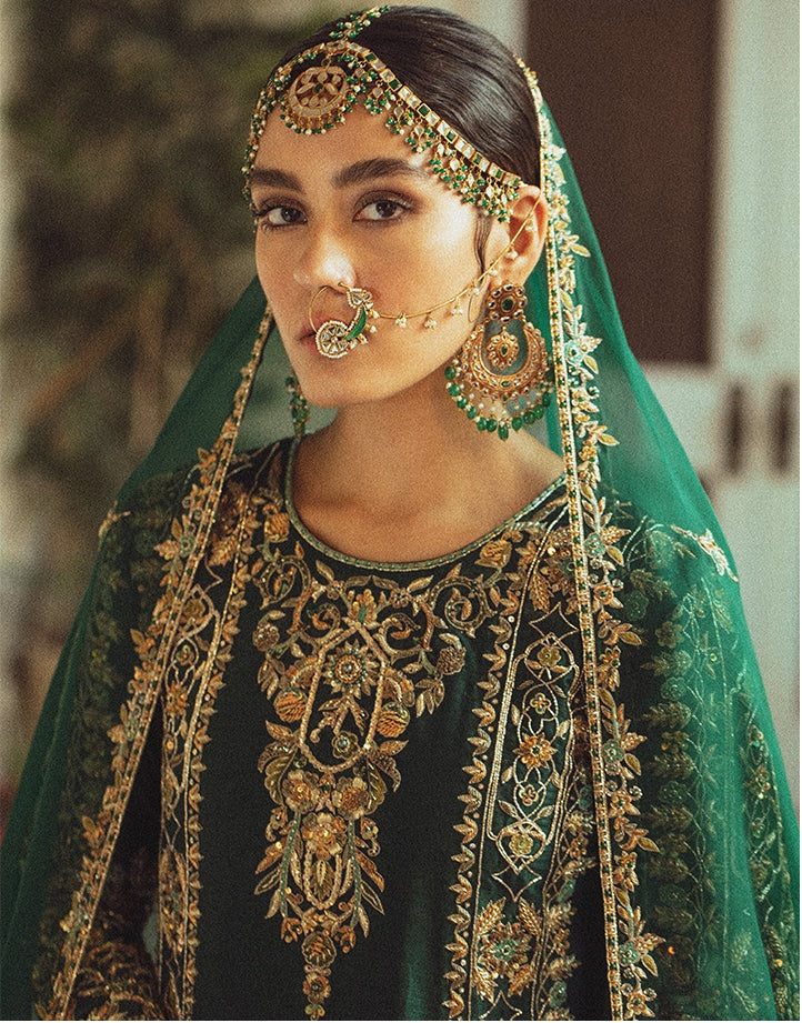 Emerald Green Handworked Korean Raw Silk Dress
