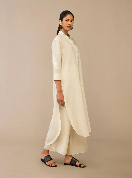 Ivory Bloom Embroidered Linen Tunic Set
