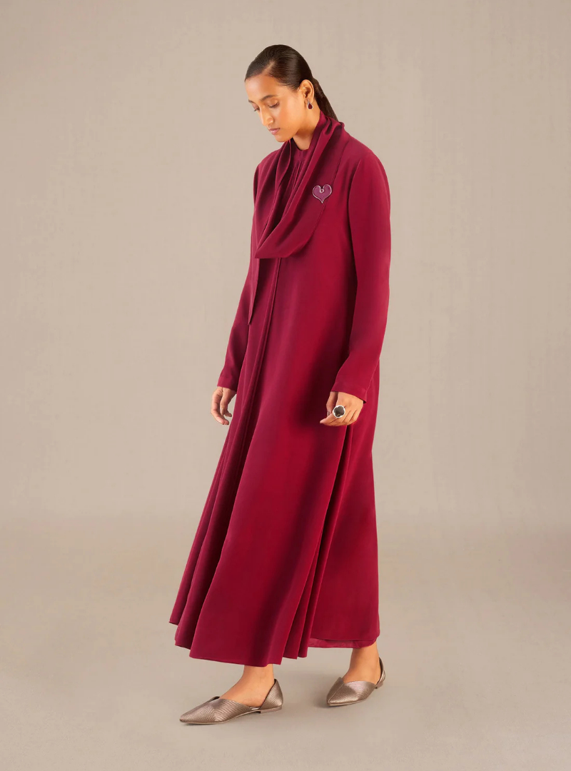 Layla Wine Embroidered Crepe Maxi Set