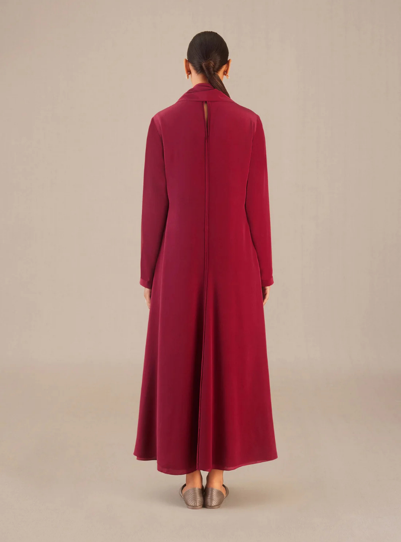 Layla Wine Embroidered Crepe Maxi Set