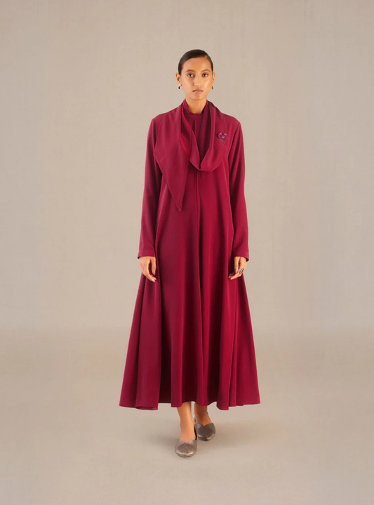 Layla Wine Embroidered Crepe Maxi Set