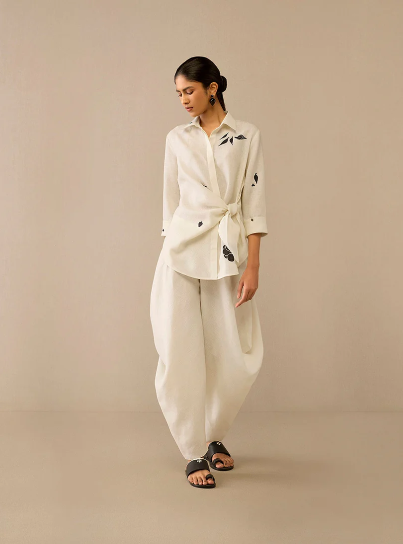 Liora Ivory Printed Linen Shirt Set