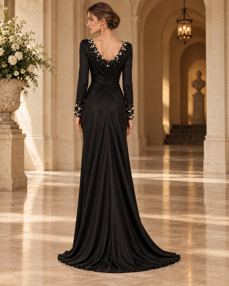 Midnight Pearl Column Maxi Gown