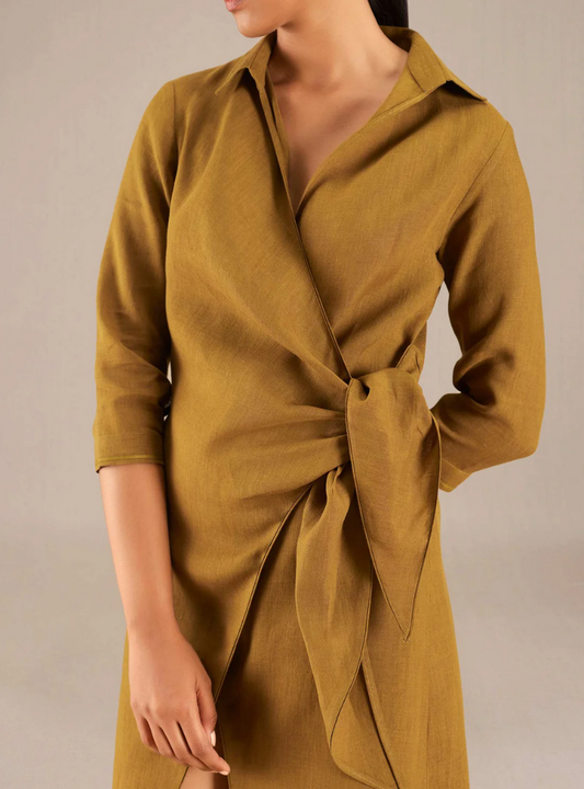 Mireya Camel Linen Dress