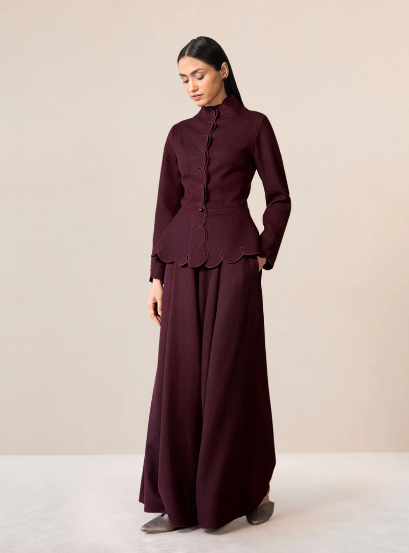 Savera Burgundy Wool Jacket Set
