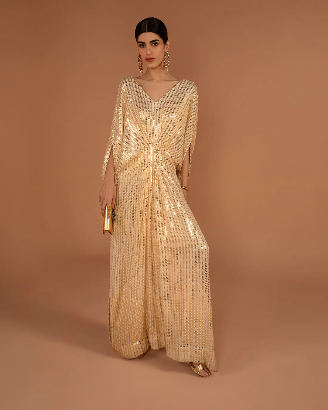 Selena Gold Sequin Georgette Kaftan Dress
