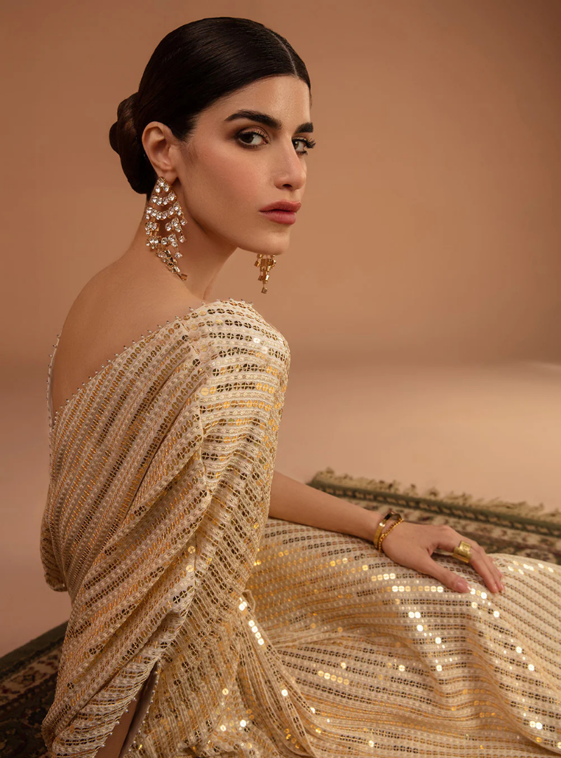 Selena Gold Sequin Georgette Kaftan Dress
