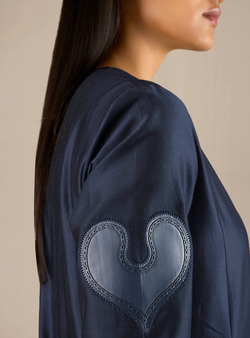 Seraphina Navy Flared Cotton Silk Midi Dress for Women