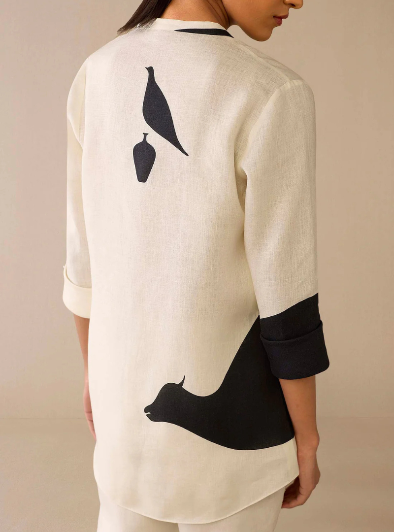 Serin Ivory Linen Shirt Set Dress