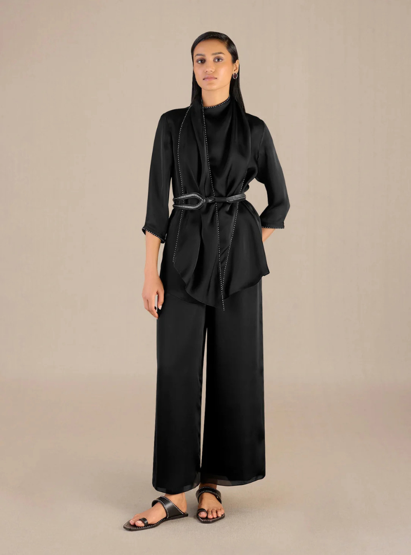 black palazzo dress for women Sienna Satin Organza Set - Co-Ord is provided as unstitched Yyeselk Womens Bootcut Dress Length:Long (34.5 Inches) retro 1960