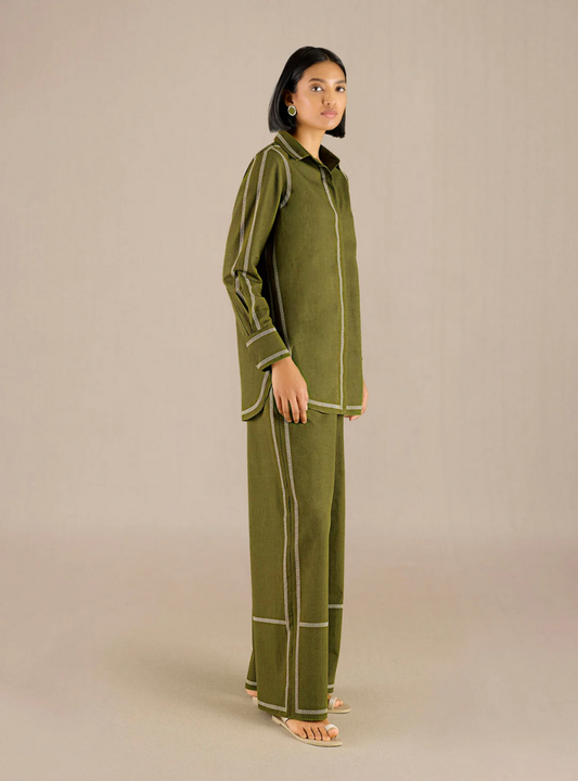 Solene Tea Green Khadi Shirt Set