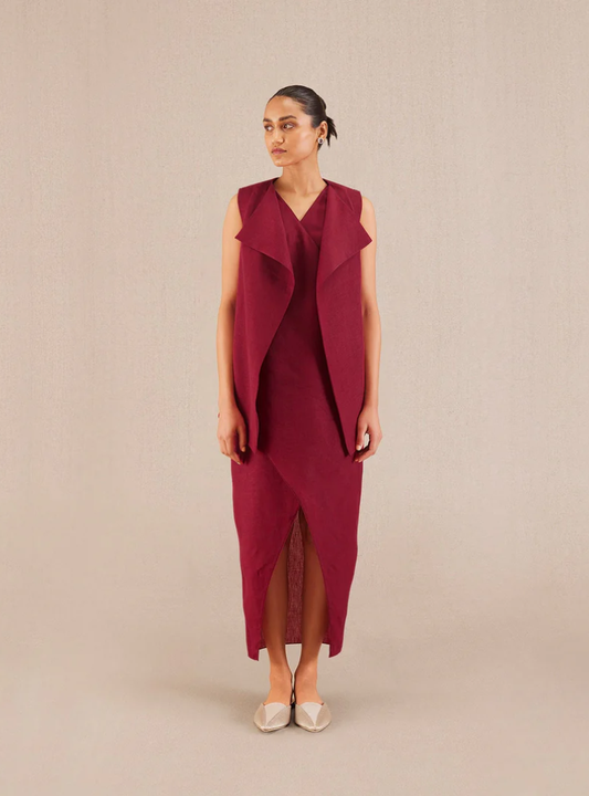 Vivara Wine Linen Longline Jacket Dress