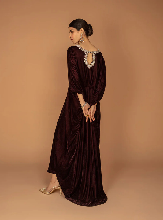 Alara Plum Embellished Velvet Kaftan Dress