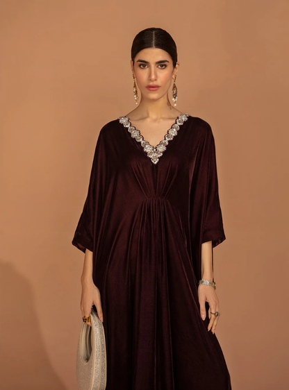 Alara Plum Embellished Velvet Kaftan Dress
