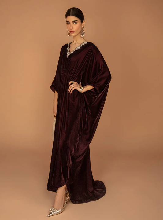 Alara Plum Embellished Velvet Kaftan Dress