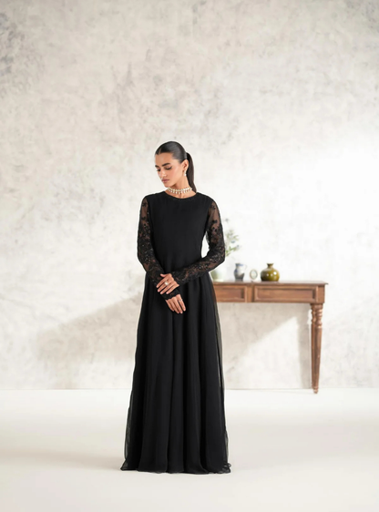 Amara Black Chiffon Embellished Maxi Dress
