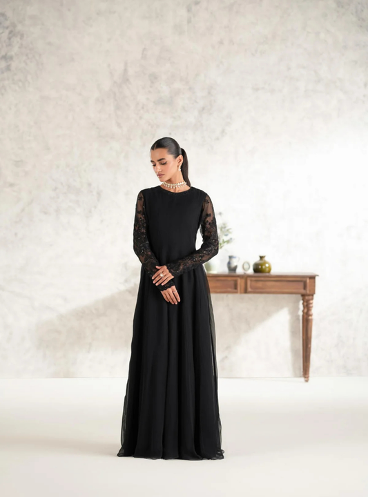 Amara Black Chiffon Embellished Maxi Dress