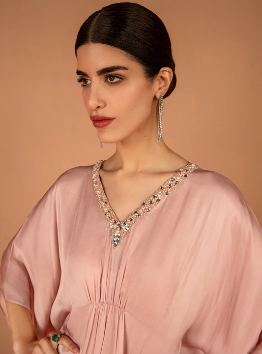 Amira Pink Embellished Silk Kaftan Dress