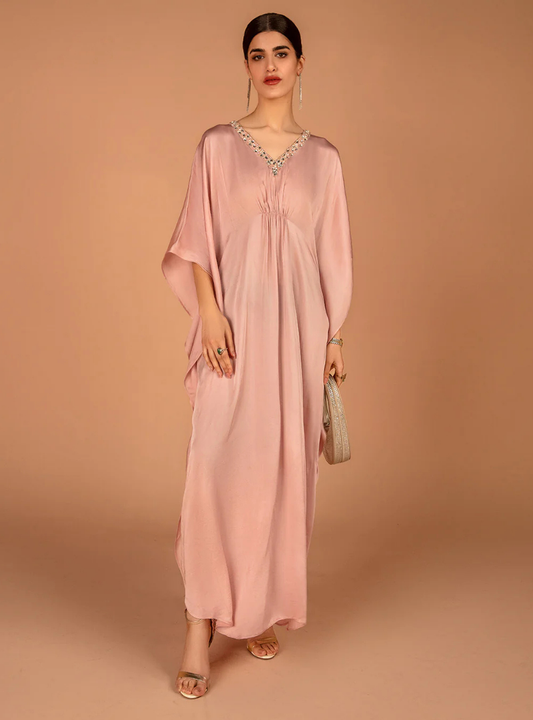 Amira Pink Embellished Silk Kaftan Dress