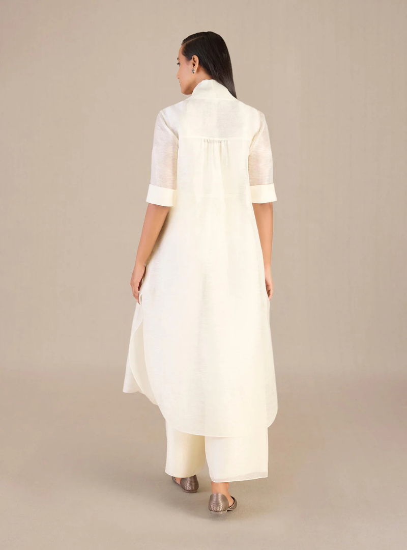 Caelia Ivory Linen Silk Cape Set – 3-Piece Palazzo Ensemble