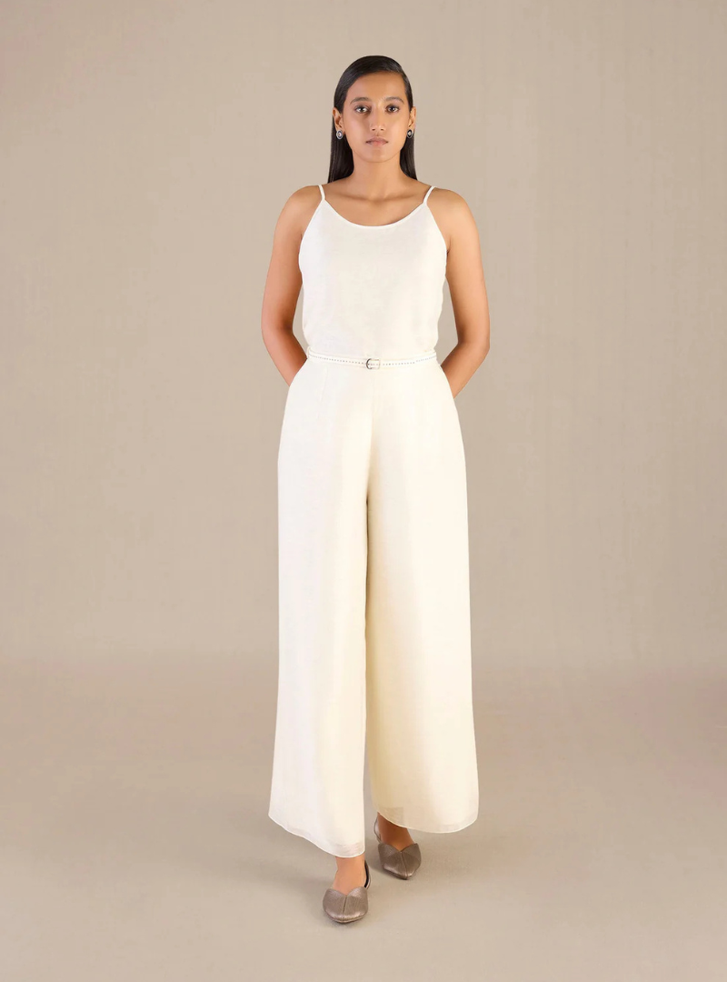 Caelia Ivory Linen Silk Cape Set – 3-Piece Palazzo Ensemble