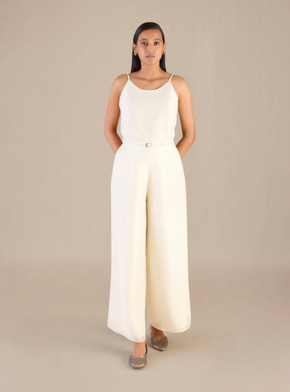 Caelia Ivory Linen Silk Cape Set – 3-Piece Palazzo Ensemble
