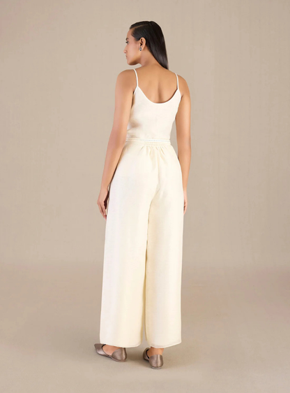 Caelia Ivory Linen Silk Cape Set – 3-Piece Palazzo Ensemble