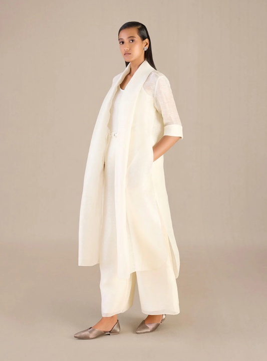 Caelia Ivory Linen Silk Cape Set – 3-Piece Palazzo Ensemble