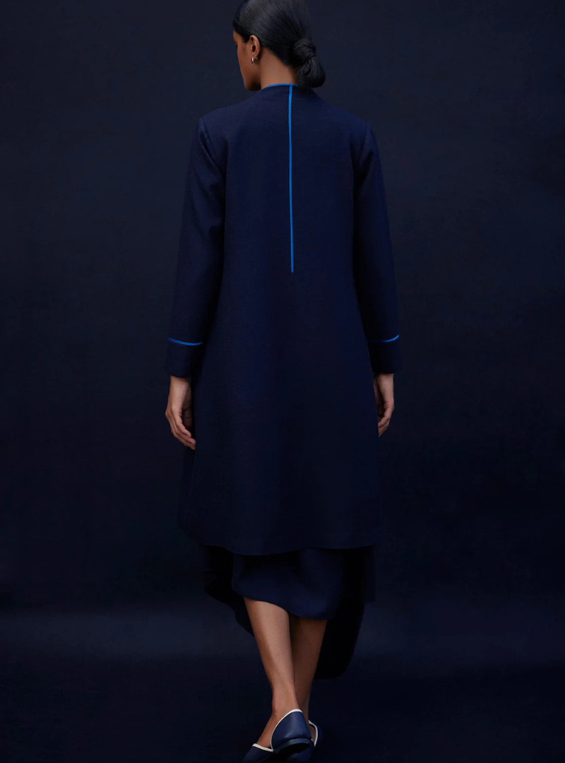 Elara Navy Wool Elegant Embroidered Jacket Outfit