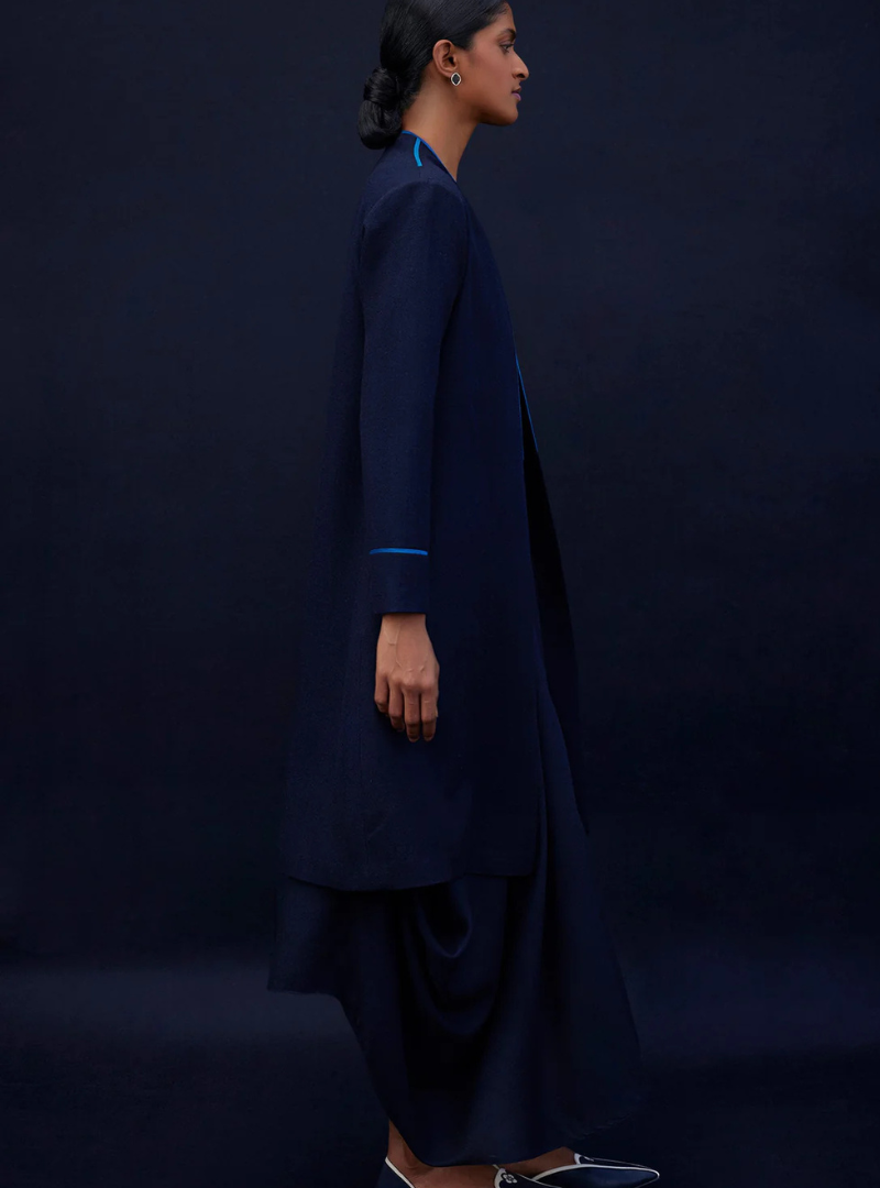 Elara Navy Wool Elegant Embroidered Jacket Outfit