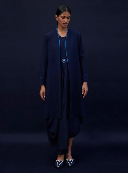 Elara Navy Wool Elegant Embroidered Jacket Outfit