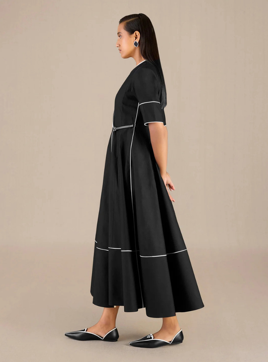 Elayna Ebony & Ivory Cotton Silk Dress