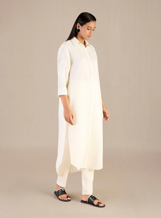Elina Ivory Embossed Linen Tunic Set