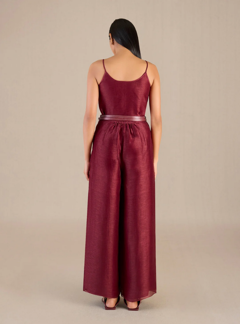 Elira Maroon Linen Slub Shirt Set
