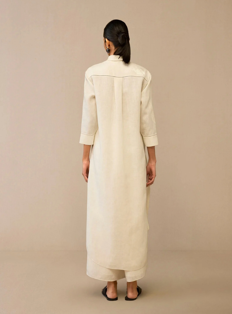 Ivory Bloom Embroidered Linen Tunic Set