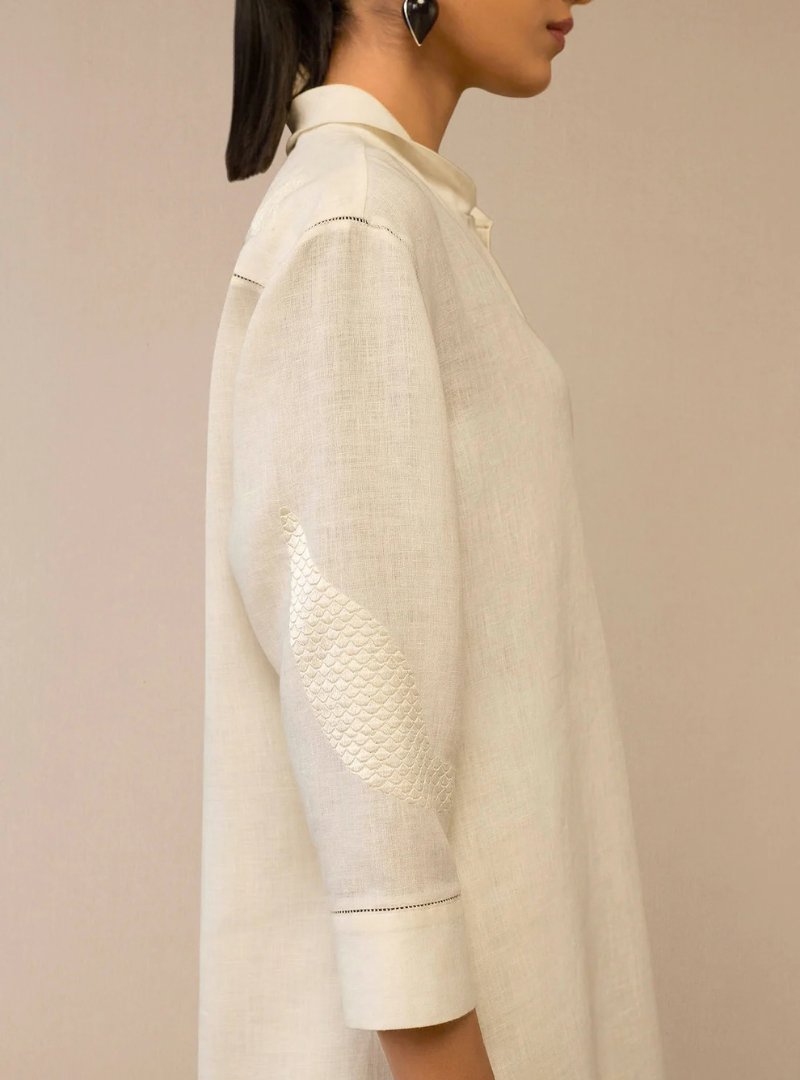 Ivory Bloom Embroidered Linen Tunic Set