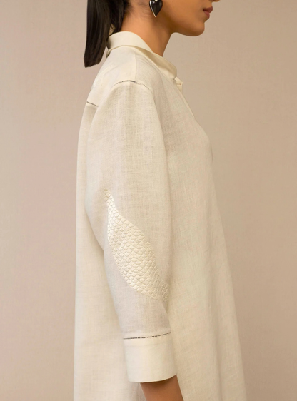 Ivory Bloom Embroidered Linen Tunic Set