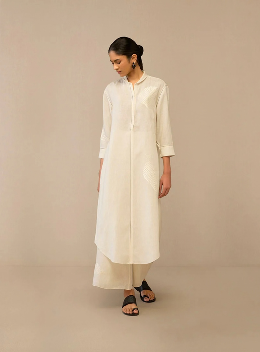 Ivory Bloom Embroidered Linen Tunic Set