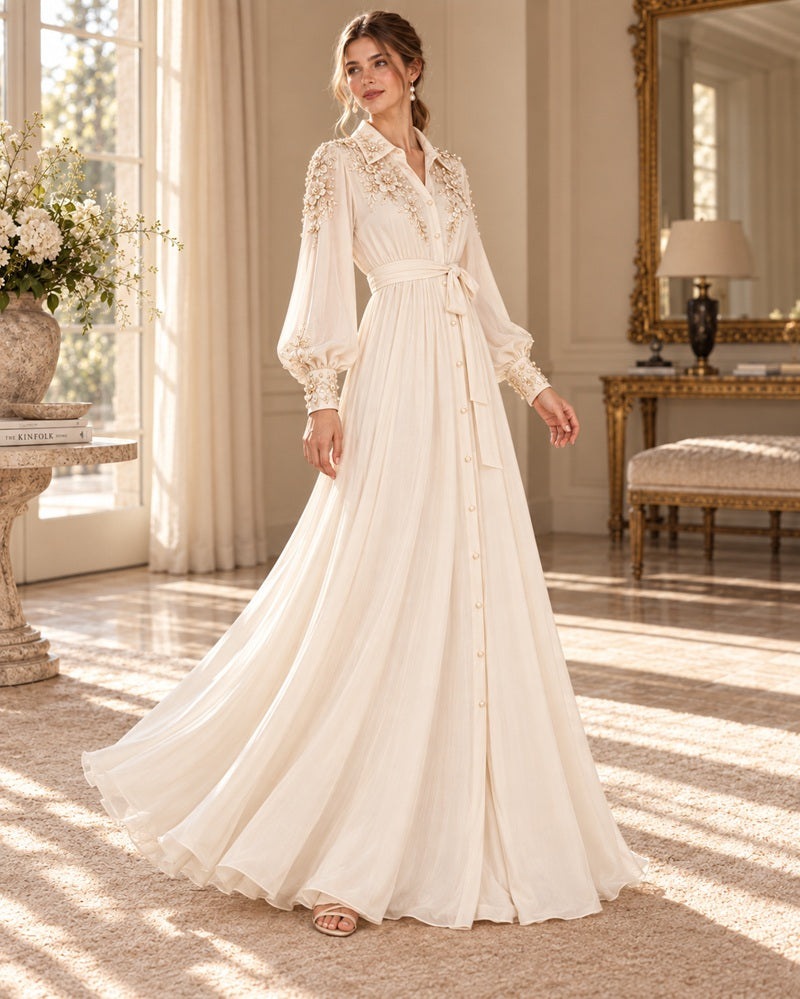 Ivory Blossom Hand Embellished Gown By TheTrendyStyle