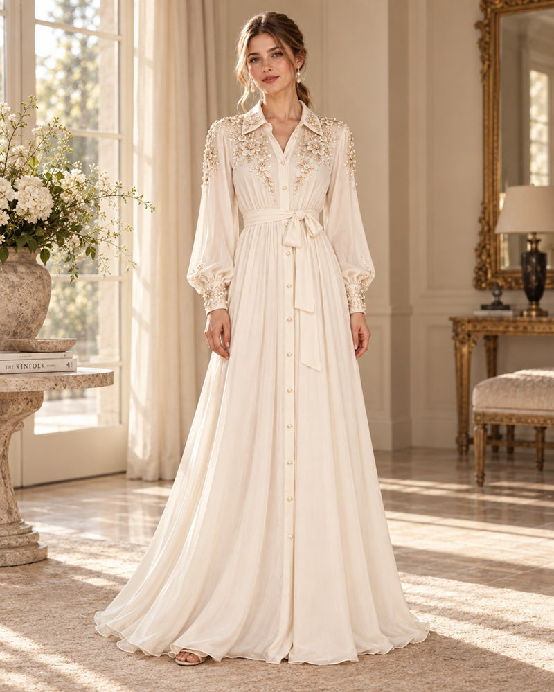 Ivory Blossom Hand Embellished Gown By TheTrendyStyle