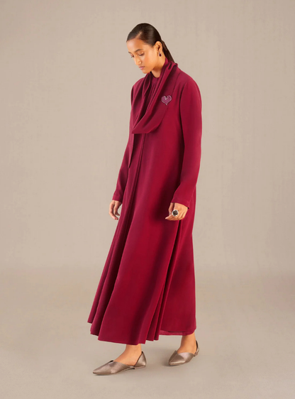 Layla Wine Embroidered Crepe Maxi Set
