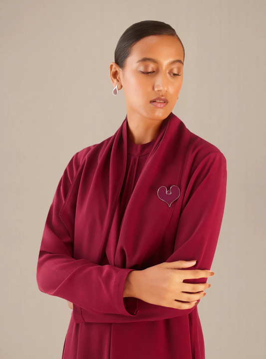 Layla Wine Embroidered Crepe Maxi Set