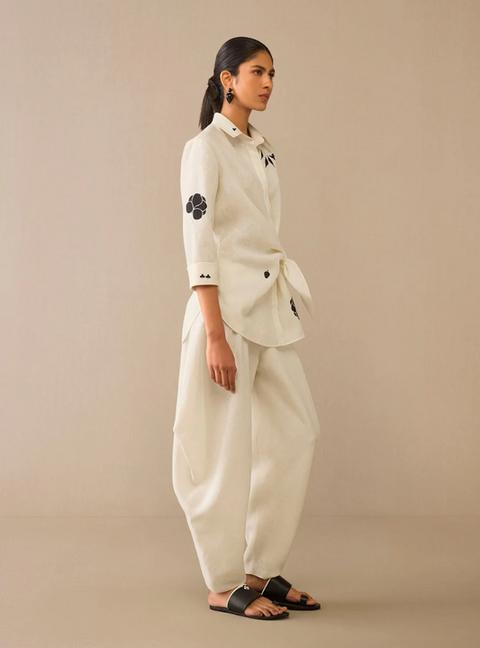 Liora Ivory Printed Linen Shirt Set