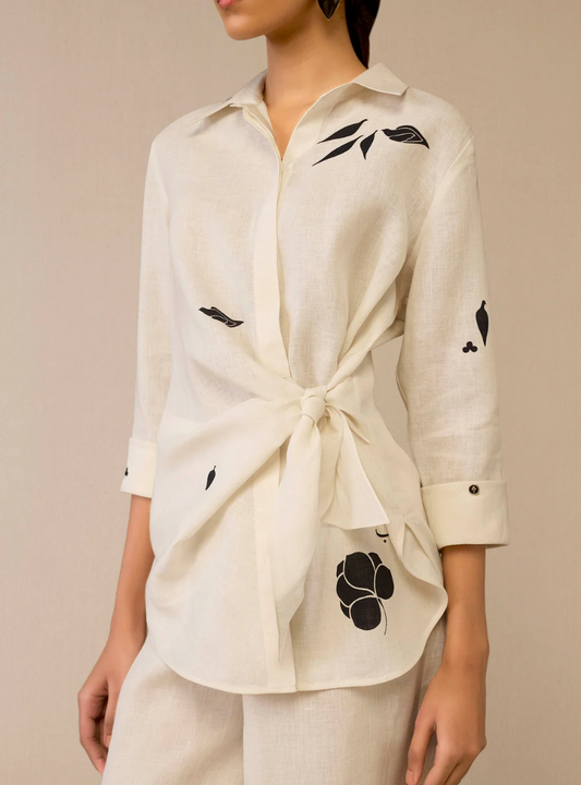 Liora Ivory Printed Linen Shirt Set