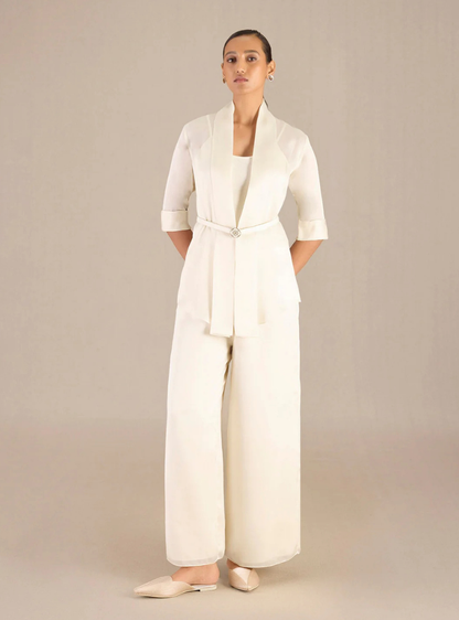 Lunara Ivory Satin Organza Co-ord Set Dress
